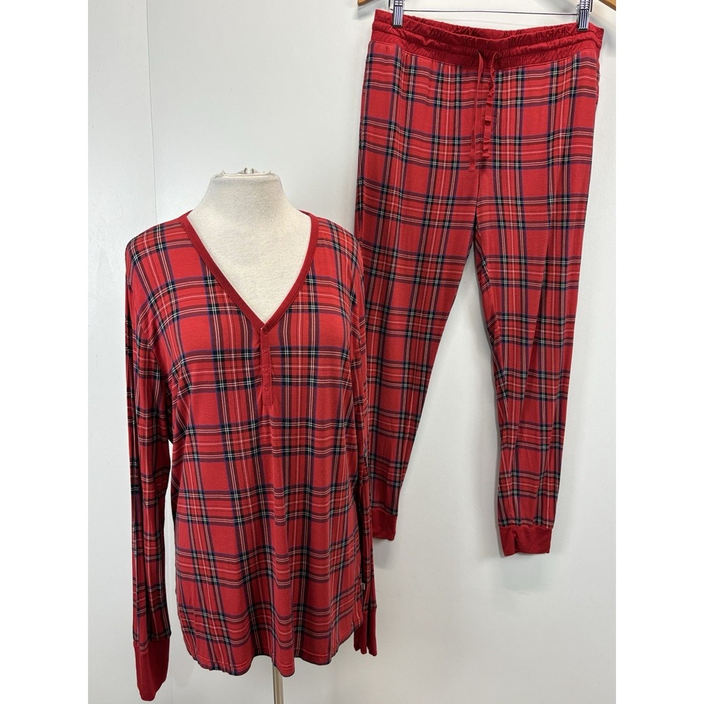 Little Sleepies 2 Pc Pajama Set Women's L Red Plaid Bamboo READ